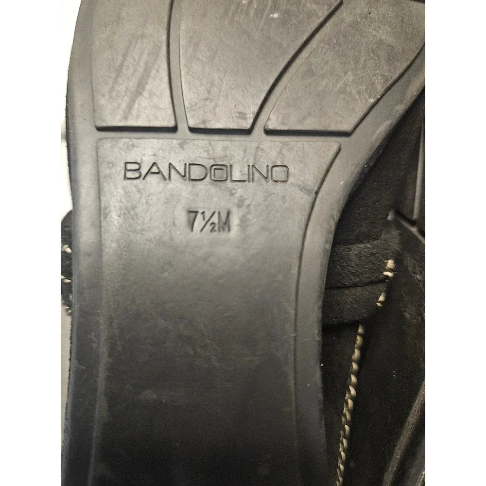 Bandolino Wedge Mary Jane Sandals Women 7.5 Black Suede Contrast Stitching #627
